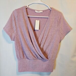 Lush Surplice Wrap Top Womens XL Winsome Orchid Lavender Textured Knit New